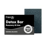 Friendly Soap - Detox Bar with Activated Charcoal, Rosemary & Lime (95g), Absorb Toxins, Cleansing, Plant-Based, Cruelty-Free, Made By Hand, No Preservatives or Sulphates, Sustainable