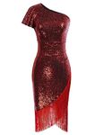 Belle Poque Tassel Dresses for Women Sequin Wrapp Pencil Dress Vintage Festival Xmas Dress Wine XL