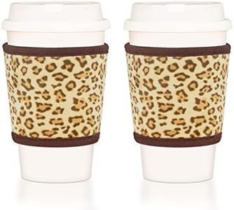 BAGnoREGio Soft Plush Velvet Reusable Hot Coffee Sleeve, Heat Resistant Fuzzy Neoprene Insulated Cozy for Iced Drink Cups, 2-pack, Leopard