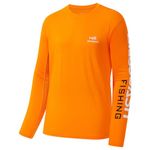 BASSDASH Fishing T Shirts for Men UV Sun Protection UPF 50+ Long Sleeve Tee T-Shirt, Orange/White Logo, Large