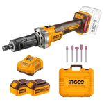 INGCO 20V Cordless Die Grinder, Brushless Motor, 10000/20000/30000RPM, With 5Pcs mounted points, 2Pcs 4.0Ah Battery, 1Pcs Charger, Packed by Carrying Case
