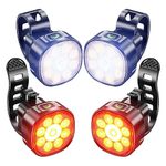 Bike Lights 2 Sets, LED Bike Front and Rear Lights，8+7 Lighting Modes, USB Rechargeable IP65 Waterproof，Super Bright Headlight with High and Low Beams, One Button Dual Use Design, Suitable All Bikes