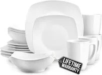 Zulay Kitchen Luna Plates and Bowls Sets, 16 Piece Modern Porcelain Dish Set for 4, Chip and Scratch Resistant Square Dinnerware Set, Microwave and Dishwasher Safe, Pearl White