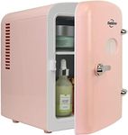 Koolatron Retro Mini Fridge For Bedrooms 4L Small Fridge 6 Can Table Top Fridge Quiet Mini Fridges For Skincare Food Drinks Kids Home Car & Travel 12v Portable Cooler Refrigerator, Pink