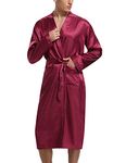 Irdcomps Men's Kimono Dressing Gown Silk Robes Satin Long Bathrobe Lightweight Nightgown Classic Nightwear Long Sleeve Sleepwear with Pockets Loungewear Red L