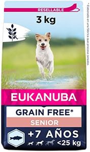 Eukanuba Alimento para Perros sin Cereales con Pescado Azul para Razas Pequeñas y Medianas, Alimento Seco para Perros de Edad Avanzada, Senior, 3kg