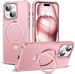 SKYLMW Compatible with iPhone 15 Plus Case with Invisible Magnetic O-Ring Stand Military-Grade Case for iPhone 15 Plus 6.7" [Compatible with Mag-Safe][Great Grip Feeling], Rose Gold