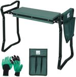 Taylor & Brown Garden Kneeler Seat with Handles, Detachable Tool Bag + Garden Digging Gloves – Multi-Use Foldable | Portable & Lightweight Kneeling Pad | Strong Stool and Chair with Soft EVA Foam Pad