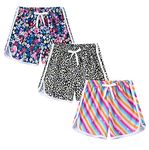 Girls 3-Pack Athletic Shorts Toddlers Workout Active Running Shorts Dolphin Gym Short Pants with Bow 3-10 Years,Color Stripes-Leopard-Flower 9-10Y 9-10 Years