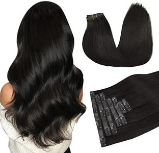 DOORES Seamless Clip in Hair Extensions, Natural Black 22 Inch 110g 7pcs, Hair Extensions Clip in Real Human Hair Remy Hair Extensions with Skin Weft Long Straight Hair for Women