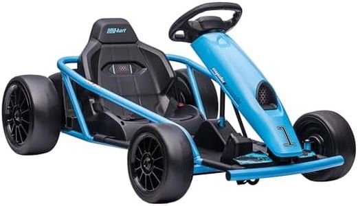 Aosom 24V 8.1 MPH Electric Go Kart, Drifting Car Battery Powered Ride on Toy Outdoor with Slow Start, Music, Horn Honking and Safety Belt, for 8-12 Years Old, Blue