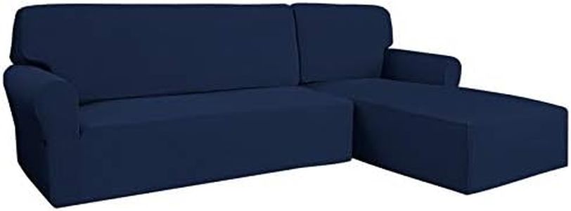 Easy-Going Stretch Sofa Slipcover 2 Pieces L-Shaped Sofa Cover Sectional Couch Cover for Living Room Jacquard Fabric Chaise Lounge Slipcover with Elastic Bottom for Dogs Kids Pets(Small,Navy)