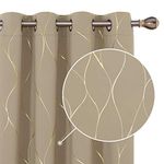 Deconovo Home Decoration Eyelet Room Darkening Curtains, Gold Wave Foil Printed Curtains Energy Saving Curtains for Living Room, 66 x 72 Inch (Width x Length), Taupe, One Pair