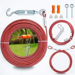 Pestairs Heavy Duty Dog Tie Out Trolley System - 100 ft Red Cable for Two Dogs up to 250 lbs