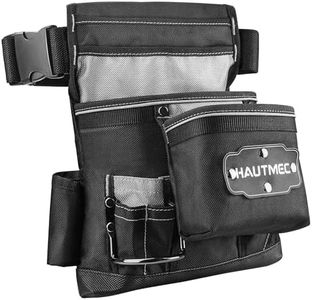 HAUTMEC Durable Maintenance and Electrician's Pouch with Pockets, 10-Pocket 1680-Denier Fabric Tool Belt Pouch, Combo Tool Belt With Padded Belt And Hammer Holder And 360° Reflective Strips HT0220-TB