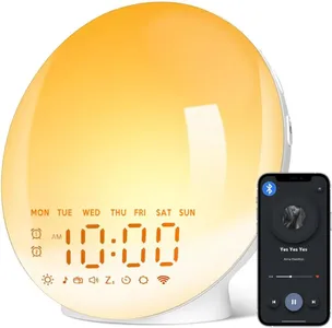 2025 Upgraded Wake Up Light Sunrise Alarm Clock for Bedroom, 17 Nightlights, Sound Machine with 5W Bluetooth Speaker, 22 Soothing Sounds, Sleep Timer, Dual Alarms, FM Radio, Music Rhythm Light Effects