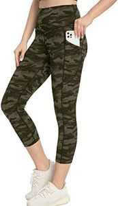 Kcutteyg Yoga Pants for Women with Pockets High Waisted Leggings Workout Sports Running Athletic Pants, 22capri Length Black Green Camo, X-Small