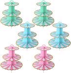 JMIATRY 6 Pack Cardboard Cupcake Stand 3 Tier, Multicolor Cake Stand, Afternoon Tea Stands Cardboard, Round Dessert Tower for Afternoon Tea, Birthday Party, Wedding and Baby Shower