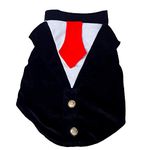 Kitty and The Woof Gang Black and White Velvet Tuxedo with Red Tie at Back and Red Bow in Front | Wedding Tuxedo for Dogs | Size XXS