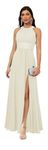 HuaiLian Women's Split Side Bridesmaid Dresses Pleat Chiffon Formal Prom Floor Length Evening Gowns, Ivory, 12