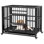 PawHut 37" Heavy Duty Dog Crate, Foldable Dog Cage on Wheels with Double Locks, Removable Tray, Openable Top, Double Doors, Indoor Outdoor Use, for Small and Medium Dogs - Black