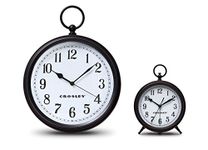 Timelink Crosley Antique Finial Alarm and Wall Clock Set, Black