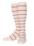 Comrad Knee High Compression Socks - Thin, Breathable Premium Support Socks for Pregnancy, Athletes & More…, Rose / Navy Stripe, Large