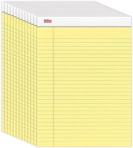 Office Depot(R) Perforated Writing Pads, 8 1/2" x 11 3/4", Legal Ruled, Canary, Pack Of 12