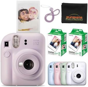 Fujifilm Instax Mini 12 Instant Camera Lilac Purple with Sandisk 32 GB USB Flash Drive + 40 Sheets Fujifilm Instax Mini Film Bundle, Sunshine Photo Microfiber Cleaning Cloth Included