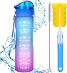 XACIOA 32oz Water Bottle with Straw,1L Drink Sport Bottle with Time Markings Leakproof BPA Free,Ensure You Drink Enough Water Throughout The Day for Fitness and Outdoor Enthusiasts