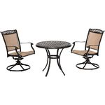 Hanover Fontana 3-Piece Bistro Set with 2 Sling Swivel Rockers and a 32-in. Cast-Top Table, FNTDN3PCSWC Outdoor Furniture, Tan