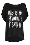 Fashion Star Women Printed Round Neck Baggy High Low T Shirt Black M/L (UK 12/14)