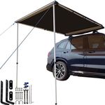 DANCHEL OUTDOOR Car Awning Camping Rooftop Tent Retractable, Waterproof Vehicle Roof Rack Awning Overland Shelter Canopy for SUV/Van/Campers/Trucks Brown 4.9x6.5ft