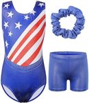 BAOHULU Gymnastics Leotards for Girls with Shorts Shiny Kids Tumbling Dance Outfit, A American Flag Set, 9-10 Years