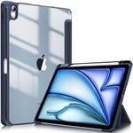 FINTIE Hybrid Case for iPad Air 11 inch (2024) M2, iPad Air 6th / 5th / 4th Generation (2024/2022/2020), Shockproof Slim Clear Back Cover with Pencil Holder, Auto Wake/Sleep, Navy