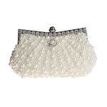 HONGCI Glitter Faux Pearl Beaded Rhinestone Women's Clutch Bag, Ladies Evening Bag Bridal Wedding Bag Handbag Prom Bag Purse (Off White)