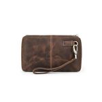 Sam's Design Mens Genuine Leather Travel Clutch with Wrist Strap Zipper Passport Wallet with Zip Pocket Large Capacity Phone Clutch Hand Bag Valentine's Day Gift for Men Vintage