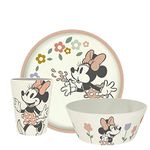 Zak Designs Disney Kids Dinnerware Set 3 Pieces, Durable and Sustainable Melamine Bamboo Plate, Bowl, and Tumbler are Perfect for Dinner Time with Family (Minnie Mouse)