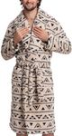 Mad Dog Mens Fleece Sherpa Robe for Men - Fluffy Bathrobe, Lightweight, Full Length Winter Robe, House Coat, XS-S, Geometric Print