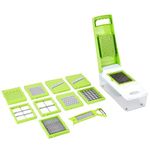 Homeor Food Grade BPA Free 14 in 1 Multipurpose Chopper, Fruits & Vegetable Cutters, Grater, Peeler Chipser, Slicer, Dicer, Chopper for Kitchen with Easy Push to Clean Button Slicer, Green