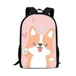 Showudesigns Cute Corgi School Backpack for Girls Kids Backpacks Kindergarten Elementary School Bookbags with Side Pockets Rucksack Purse Funny Dog Pink