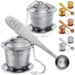 Tea Infuser Set of 2 with Tea Scoop & Drip Trays - 304 Stainless Steel Ultra Fine Mesh Loose Leaf Tea Strainer, Reusable Tea Steeper Basket for Rooibos, Green, Black, Herbal & Oolong Tea, etc
