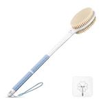 Body Shower Brush Back Scrubber: Anti Slip Long Handle Bath Brush with Stiff and Soft Bristles - Showering Exfoliator for Women, Men, Elderly (Blue)