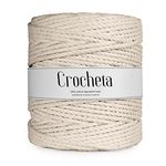 CROCHETA 3 Ply Twisted Macrame Cotton Cord Dori Roll Packaging Thread for Macrame DIY and Other Projects (3mm 100 Mtr., Off White)