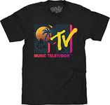 Tee Luv Men's Retro 80s MTV Palm Tree Logo Shirt (Black) (XXL)