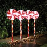 The Christmas Workshop 73199 Set of 4 Lollipop Path Lights/White Outdoor Christmas Lights / 8 Light Modes / 6 Hour Timer Function/Stable Ground Stakes / IP44 Waterproof