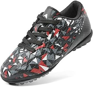 DREAM PAIRS Boys Girls Turf Indoor Soccer Shoes Lace Up Cleats for Little/Big Kid,Size 12 Little Kid,Black/red,SDSO223K