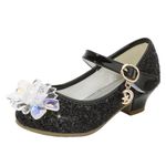 OVEKOS Little Girls Princess Shoes Sequins Sweet Bows High Heel Wedding Party Dress Shoes Girls Sandals Size 1 Bright Diamond Girls Flats Black