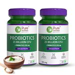 Pure Nutrition Probiotic 25 billion CFU + prebiotics 250 mg l Prebiotics and Probiotics capsules for women and men to support gut health - 60 Veg Capsules (Pack 2)