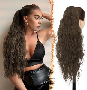 BARSDAR Medium Brown Ponytail Extension - Drawstring Ponytail for Women - 26 Inch Long Curly Wavy Pony Tails Hair Extensions Synthetic Clip in Pony Tails Hairpieces Fake Ponytail - Medium Brown